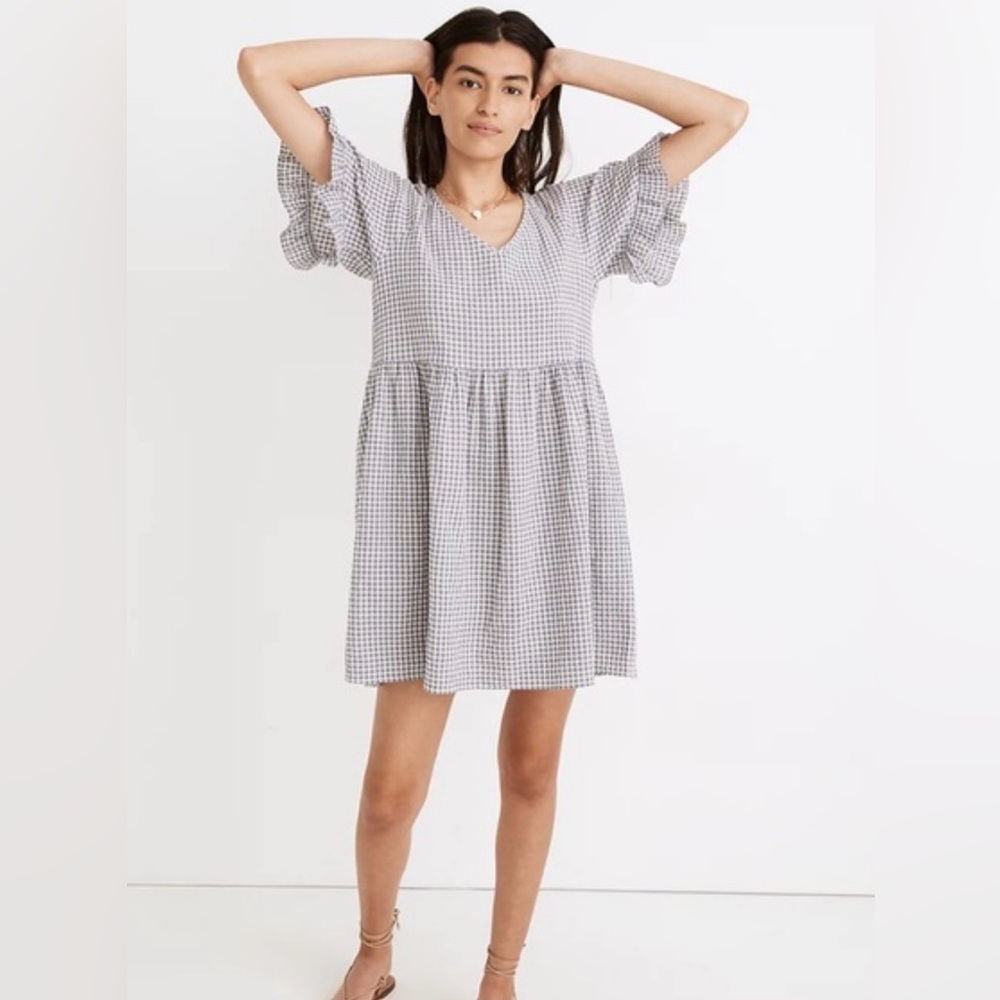 Madewell Gray Gingham Mini Dress